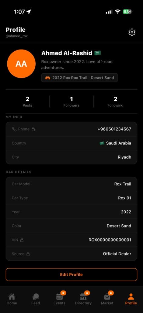 Roxers Profile Screen